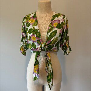 Faithfull the Brand Dinah Floral Tie Top w/Puff Sleeves